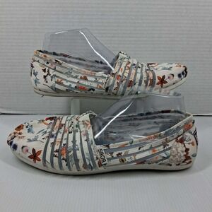 Skechers BOBS Plush Floral Slip On Shoes Womens 11 White Multi 33420 Memory Foam